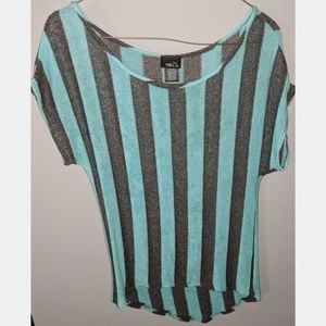 Teal and Black Striped Short Sleeve Tee Shirt